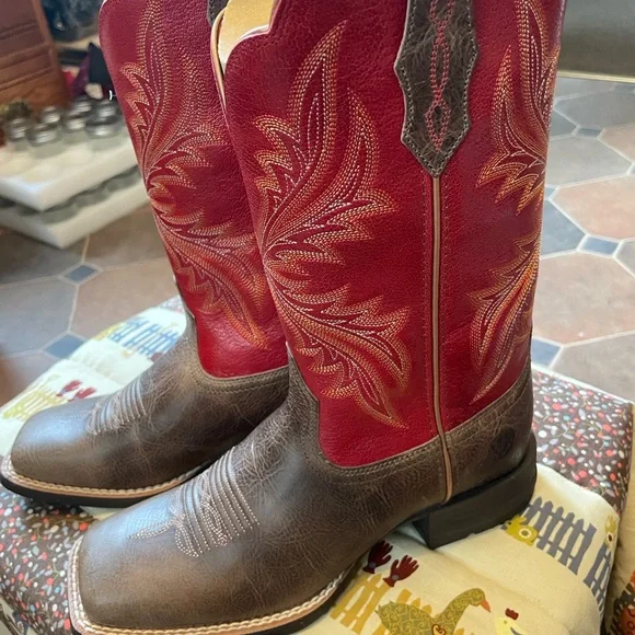 Ariat Red and Brown Heeled Boots - Picture 9 of 12